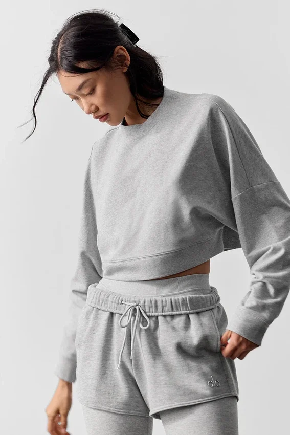 Kürzer Sway-Pullover mit Rundhalsausschnitt – Athletic Heather Grey