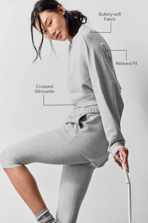 Kürzer Sway-Pullover mit Rundhalsausschnitt – Athletic Heather Grey
