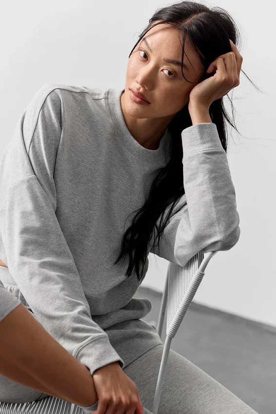Kürzer Sway-Pullover mit Rundhalsausschnitt – Athletic Heather Grey