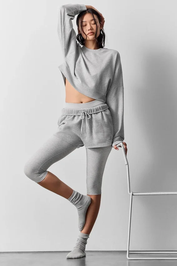 Kürzer Sway-Pullover mit Rundhalsausschnitt – Athletic Heather Grey