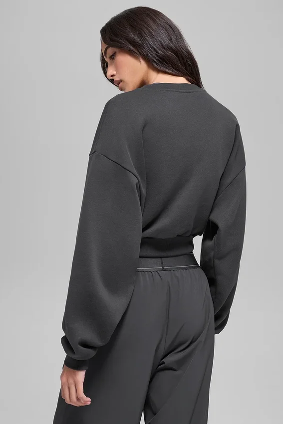 Kürzere „Accolade“-Rundhals-Bluse – Anthrazit