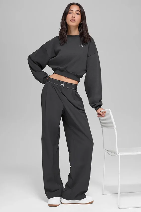 Kürzere „Accolade“-Rundhals-Bluse – Anthrazit