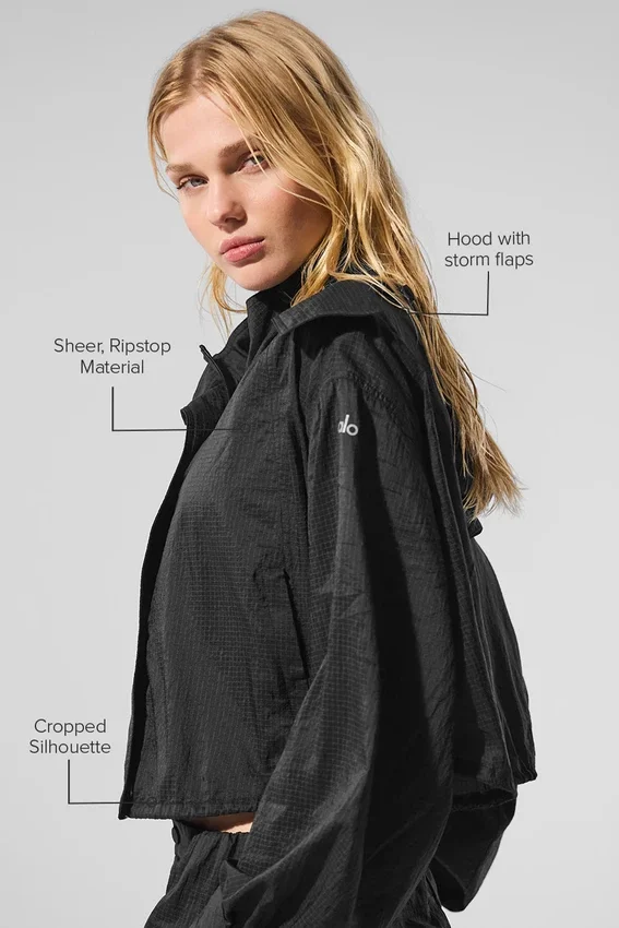 Kürzere „Game Time“-Jacke mit durchgehendem Reißverschluss – Schwarz