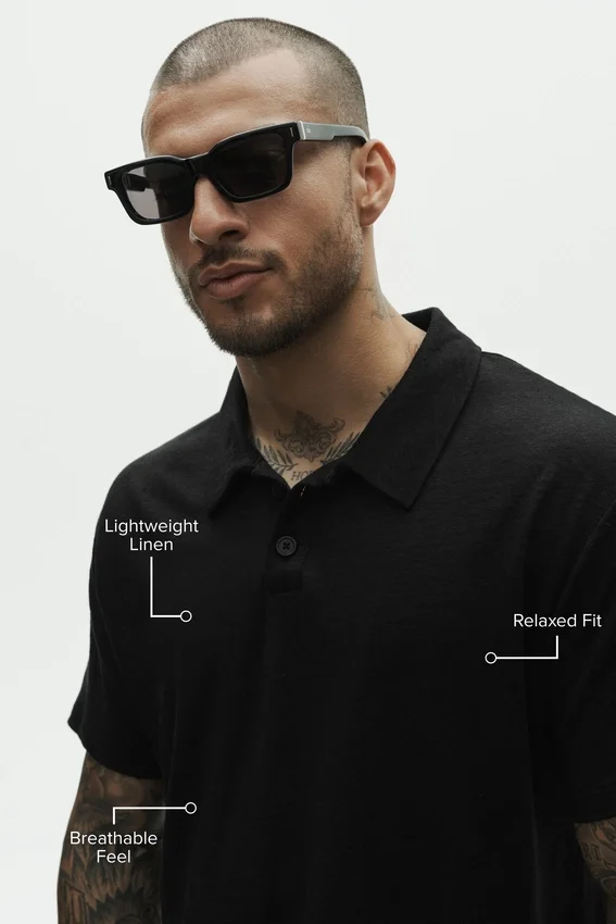 Kurzarmshirt „Coastal“ aus Leinen-Jersey – Schwarz