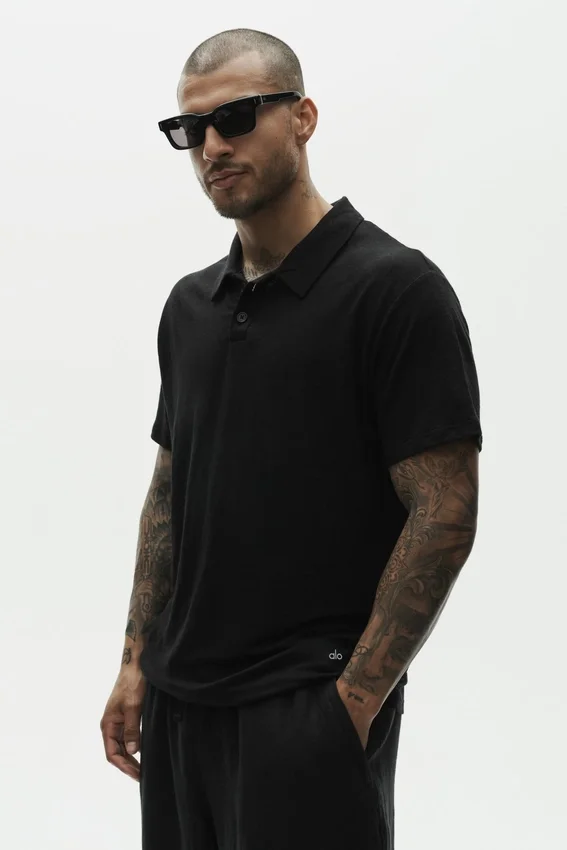 Kurzarmshirt „Coastal“ aus Leinen-Jersey – Schwarz