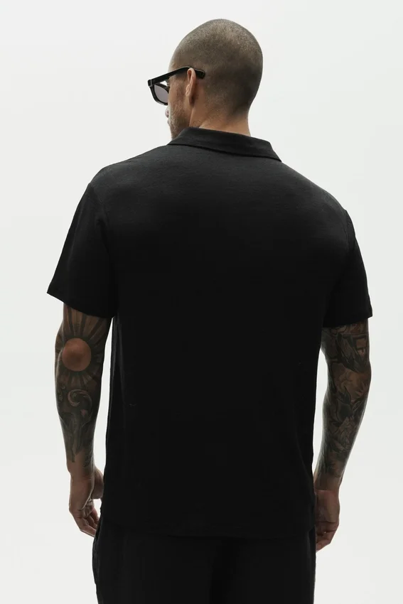 Kurzarmshirt „Coastal“ aus Leinen-Jersey – Schwarz