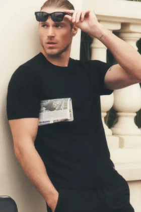 Kurzarmshirt „Ever Soft“ aus Baumwolle und Kaschmir – Schwarz