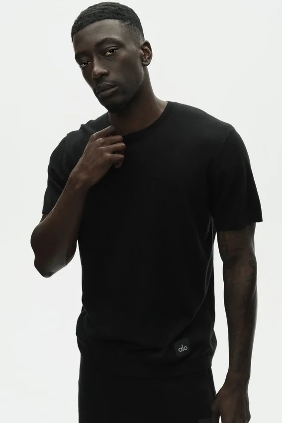 Kurzarmshirt „Ever Soft“ aus Baumwolle und Kaschmir – Schwarz