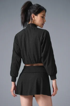 Kurze „Doubles Only“-Jacke mit durchgehendem Reißverschluss – Schwarz
