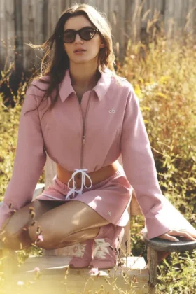 Kurze „Fan Favorite“-Jacke mit durchgehendem Reißverschluss – Vintage Pink