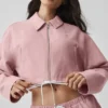 Kurze „Fan Favorite“-Jacke mit durchgehendem Reißverschluss – Vintage Pink