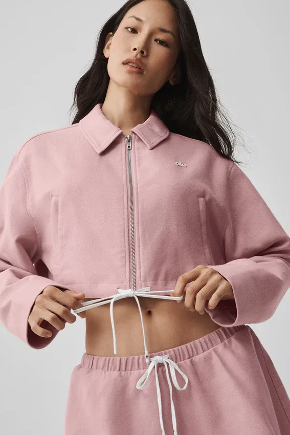 Kurze „Fan Favorite“-Jacke mit durchgehendem Reißverschluss – Vintage Pink