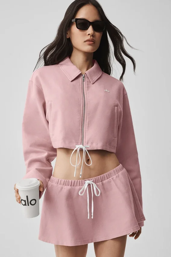 Kurze „Fan Favorite“-Jacke mit durchgehendem Reißverschluss – Vintage Pink
