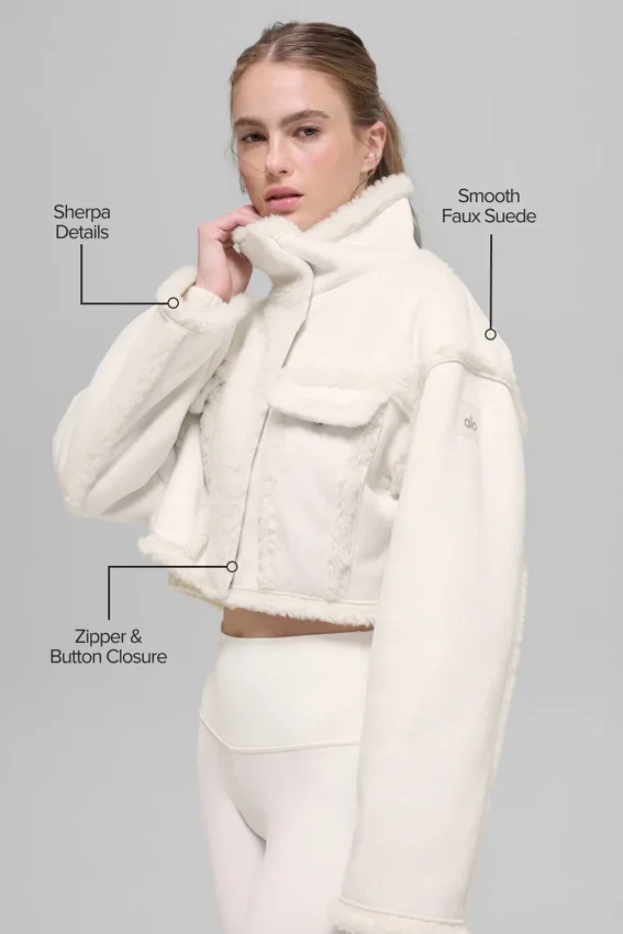 Kurze Jacke aus Kunstlammfell „Snowfall“ – Elfenbein