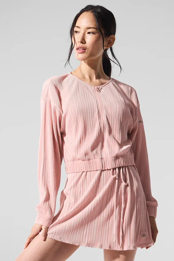 Kurze Mikroplissee-Jacke – Pink Quartz