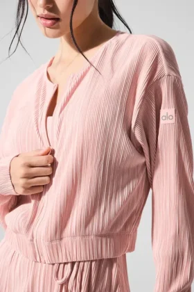 Kurze Mikroplissee-Jacke – Pink Quartz