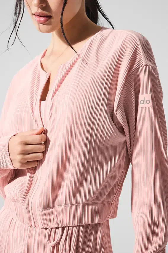 Kurze Mikroplissee-Jacke – Pink Quartz