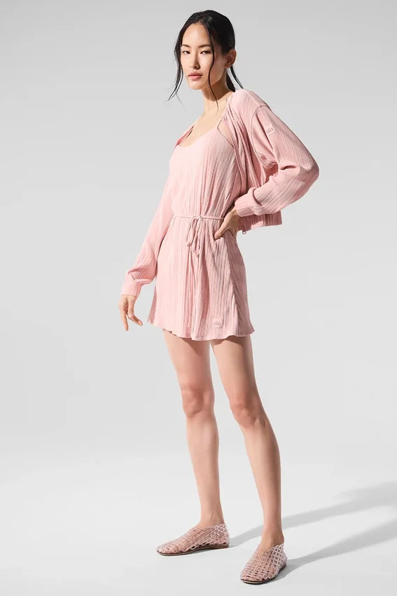 Kurze Mikroplissee-Jacke – Pink Quartz