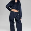 Kurze „Mountain Side“-Jacke aus geripptem Velours – Navy