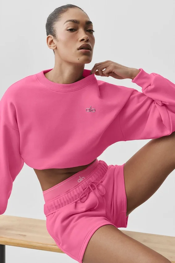 Kurzer Accolade-Pullover mit Rundhalsausschnitt – Paradiesrosa