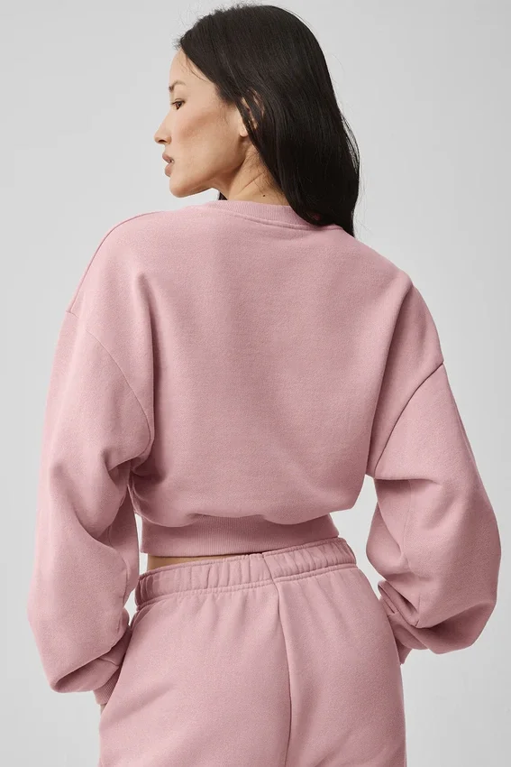 Kurzer Accolade-Pullover mit Rundhalsausschnitt – Vintage-Pink