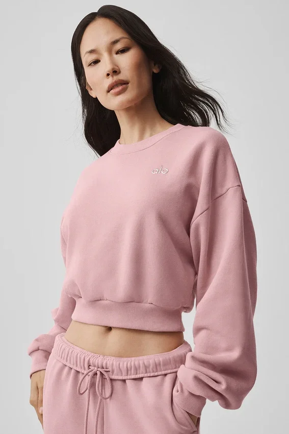 Kurzer Accolade-Pullover mit Rundhalsausschnitt – Vintage-Pink