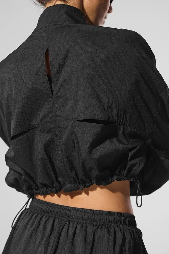 Kurzer „Aerial“-Pullover mit 1/4-Reißverschluss – Schwarz