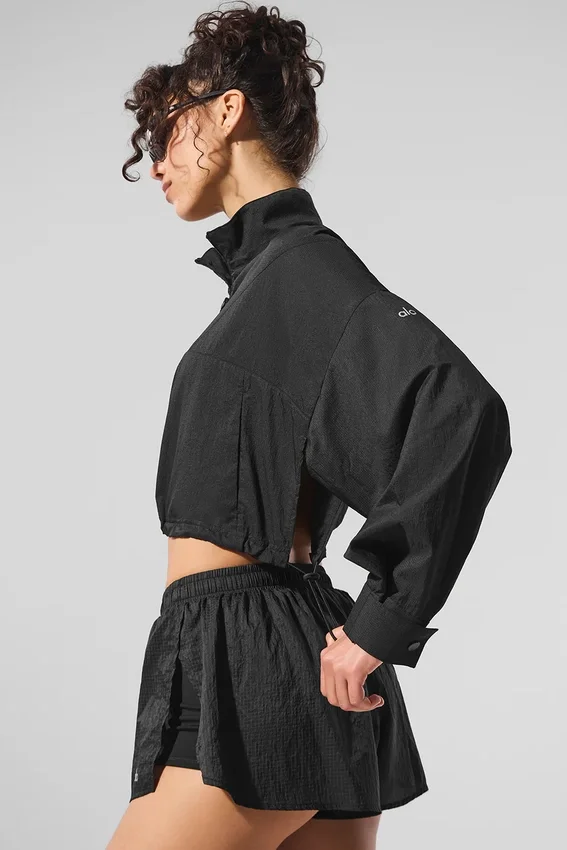 Kurzer „Aerial“-Pullover mit 1/4-Reißverschluss – Schwarz
