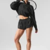 Kurzer „Aerial“-Pullover mit 1/4-Reißverschluss – Schwarz