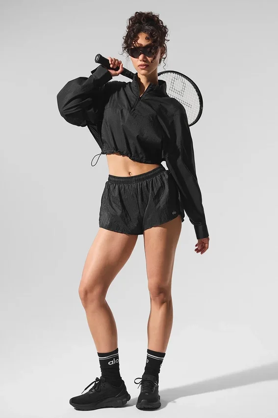 Kurzer „Aerial“-Pullover mit 1/4-Reißverschluss – Schwarz