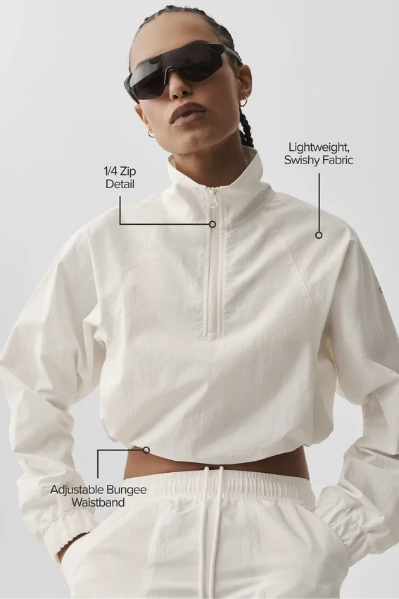 Kurzer Alumni-Pullover mit 1/4-Reißverschluss – Elfenbein