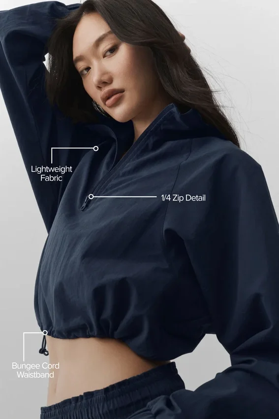 Kurzer Alumni-Pullover mit 1/4-Reißverschluss – Marineblau