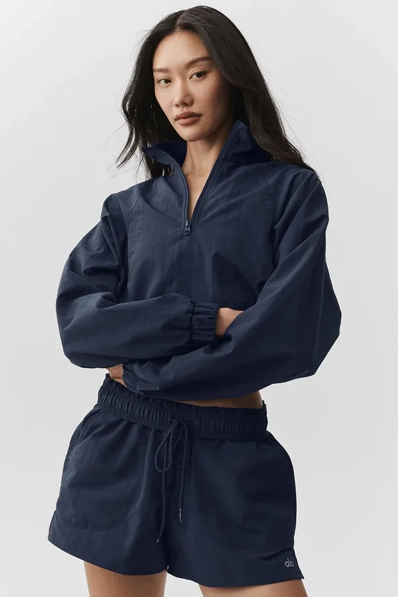 Kurzer Alumni-Pullover mit 1/4-Reißverschluss – Marineblau