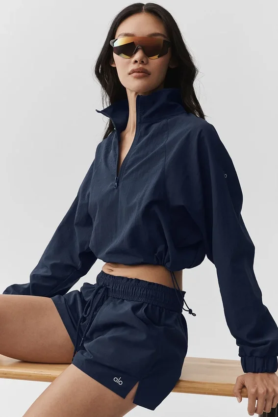 Kurzer Alumni-Pullover mit 1/4-Reißverschluss – Marineblau