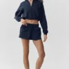 Kurzer Alumni-Pullover mit 1/4-Reißverschluss – Marineblau