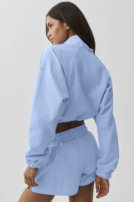 Kurzer Alumni-Pullover mit Viertelreißverschluss – Hellprovenceblau