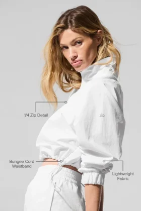 Kurzer Alumni-Pullover mit Viertelreißverschluss – Weiß