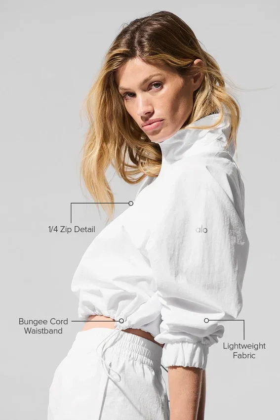 Kurzer Alumni-Pullover mit Viertelreißverschluss – Weiß