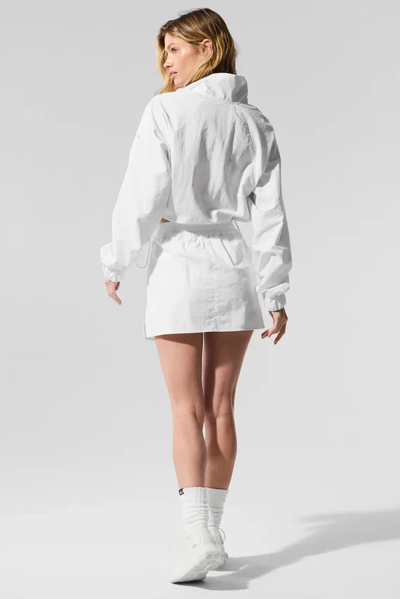 Kurzer Alumni-Pullover mit Viertelreißverschluss – Weiß