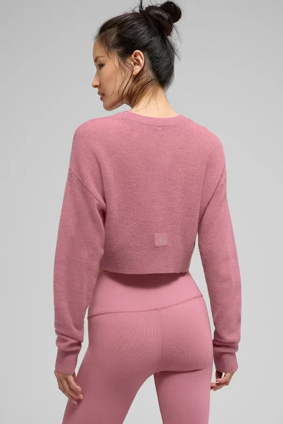 Kurzer Cardigan aus durchscheinendem Kaschmir – Pink Wild Rose