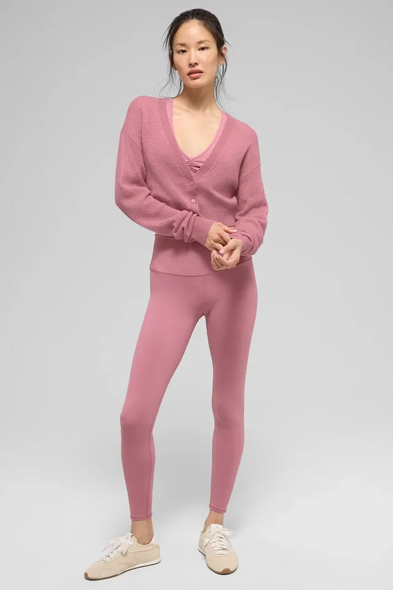 Kurzer Cardigan aus durchscheinendem Kaschmir – Pink Wild Rose