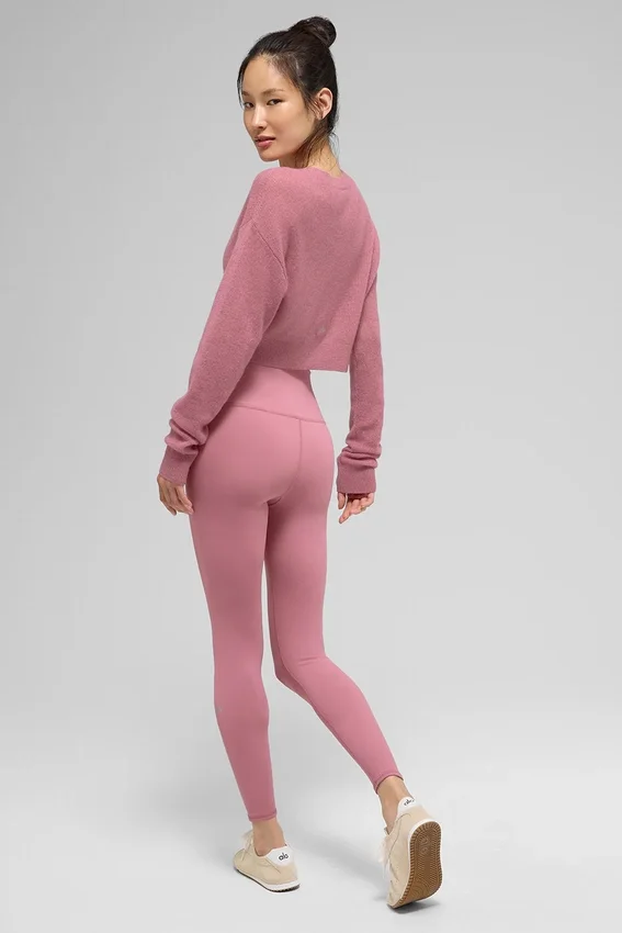 Kurzer Cardigan aus durchscheinendem Kaschmir – Pink Wild Rose