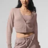 Kurzer Cardigan aus durchscheinendem Kaschmir – Taupe