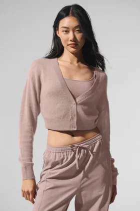 Kurzer Cardigan aus durchscheinendem Kaschmir – Taupe