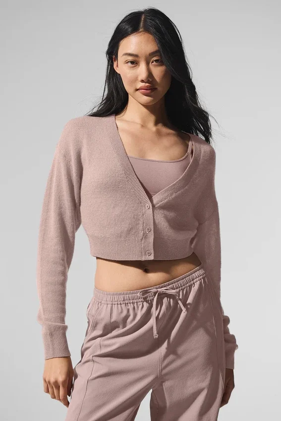 Kurzer Cardigan aus durchscheinendem Kaschmir – Taupe