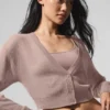 Kurzer Cardigan aus durchscheinendem Kaschmir – Taupe