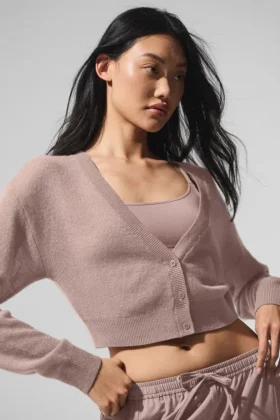 Kurzer Cardigan aus durchscheinendem Kaschmir – Taupe