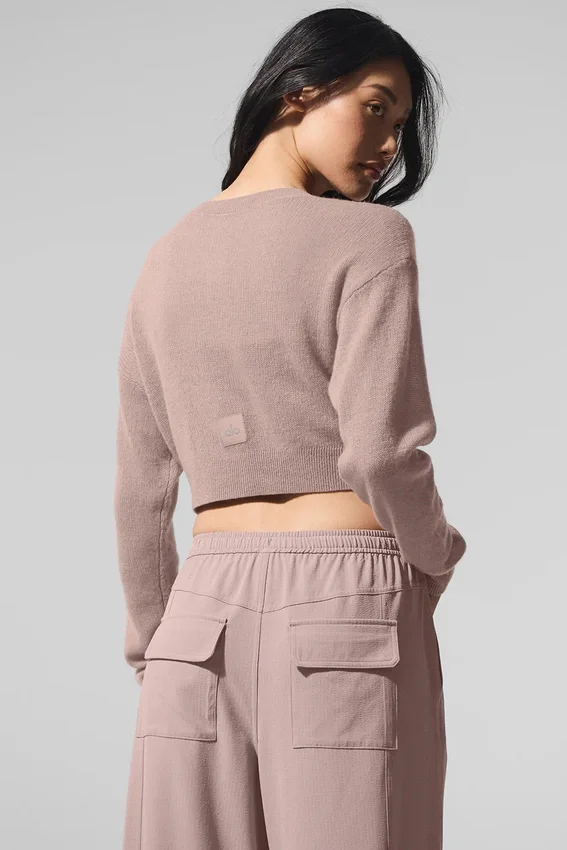 Kurzer Cardigan aus durchscheinendem Kaschmir – Taupe