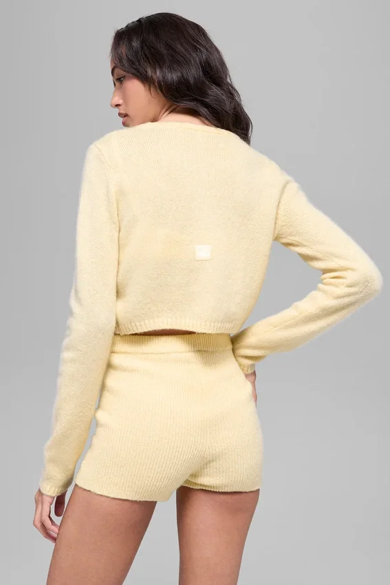 Kurzer Cardigan „New Class“ aus Wolle und Kaschmir – Candlelight Yellow