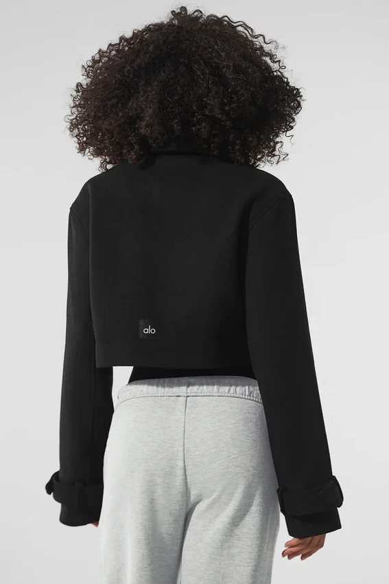 Kurzer Metro-Trenchcoat aus Wolle – Schwarz